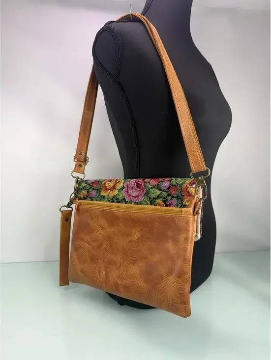 Trades of Hope Floral Needlepoint Leather Crossbody Bag Boho Artisan - Picture 5 of 8